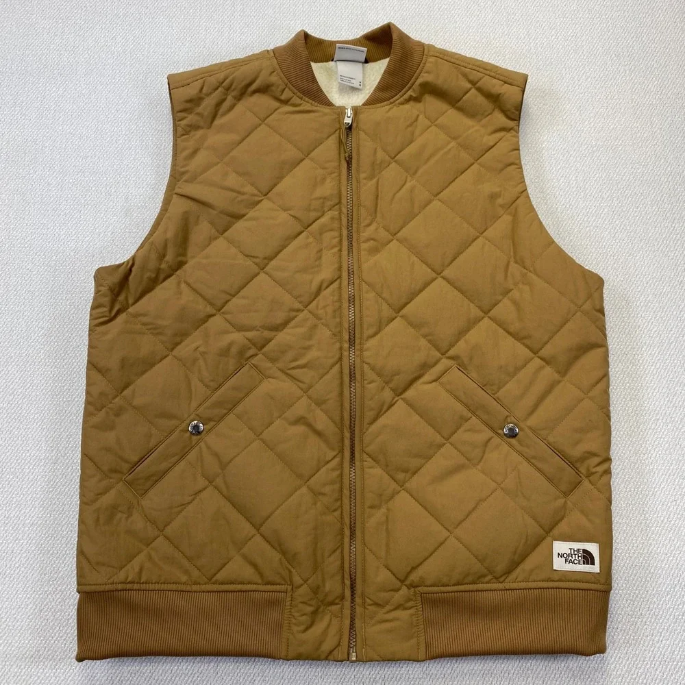 The North Face Cuchillo Insulated Quilted Sherpa Lined Bomber Vest Mens M Tan
